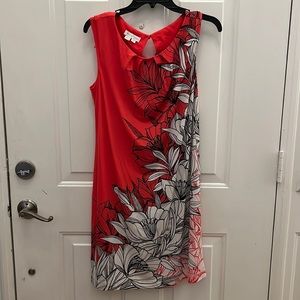 Orange and white floral jersey dress